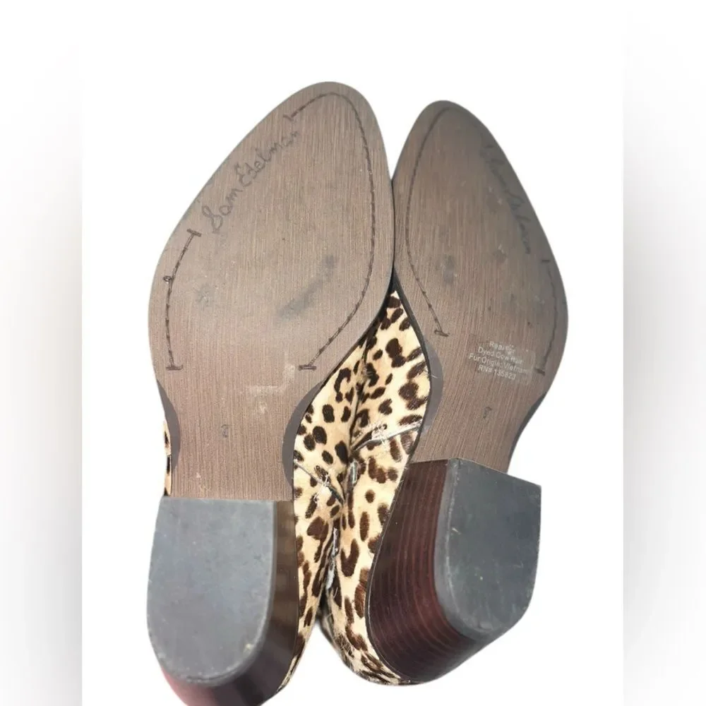 Sam Edelman Leopard Calf Hair Ankle Boots Sz 8 Brown Animal Print Booties